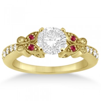 Butterfly Diamond & Ruby Engagement Ring 14k Yellow Gold (0.20ct)