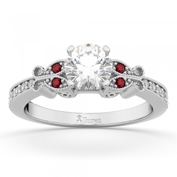 Butterfly Diamond & Ruby Engagement Ring 18k White Gold (0.20ct)