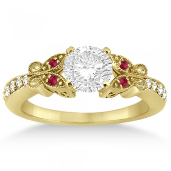 Butterfly Diamond & Ruby Engagement Ring 18k Yellow Gold (0.20ct)