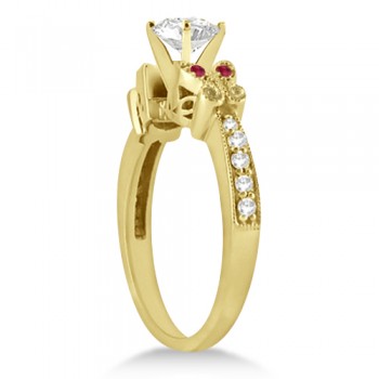 Butterfly Diamond & Ruby Engagement Ring 18k Yellow Gold (0.20ct)