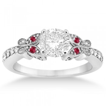 Butterfly Diamond &Ruby Engagement Ring Platinum (0.20ct)