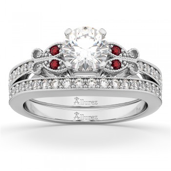 Butterfly Diamond & Ruby Bridal Set 14k White Gold (0.42ct)