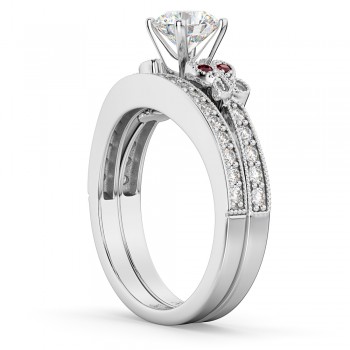 Butterfly Diamond & Ruby Bridal Set 14k White Gold (0.42ct)