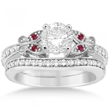 Butterfly Diamond & Ruby Bridal Set Platinum (0.42ct)