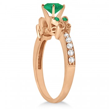 Butterfly Genuine Emerald & Diamond Engagement Ring 14K Rose Gold 0.71ct