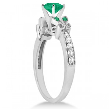 Butterfly Genuine Emerald & Diamond Heart Engagement 14K W Gold 1.31ct