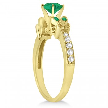 Butterfly Genuine Emerald & Diamond Engagement Ring 14k Yellow Gold (1.91ct)