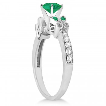 Butterfly Genuine Emerald & Diamond Engagement Ring Palladium (1.91ct)