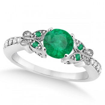 Butterfly Genuine Emerald & Diamond Engagement Ring Platinum (1.11ct)