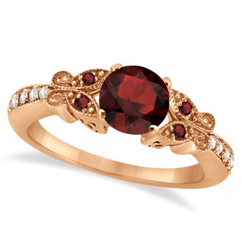 Butterfly Genuine Garnet & Diamond Engagement Ring 14k Rose Gold (1.83ct)