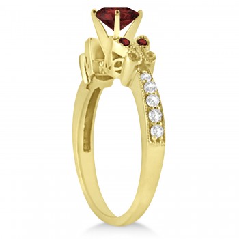 Butterfly Genuine Garnet & Diamond Engagement Ring 14K Yellow Gold 0.88ct