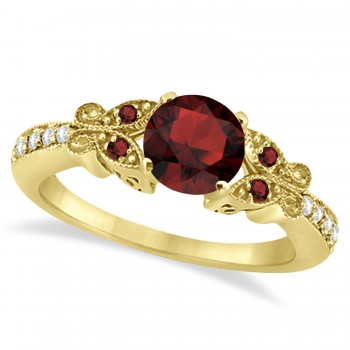 Butterfly Genuine Garnet & Diamond Engagement Ring 14k Yellow Gold (1.83ct)