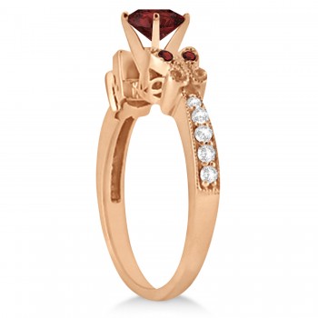 Butterfly Genuine Garnet & Diamond Engagement Ring 18K Rose Gold 1.28ctw