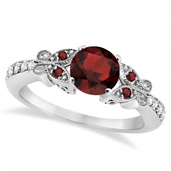 Butterfly Genuine Garnet & Diamond Engagement Ring 18K White Gold (1.83ct)