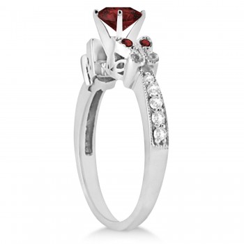 Butterfly Genuine Garnet & Diamond Engagement Ring 18K White Gold (1.83ct)