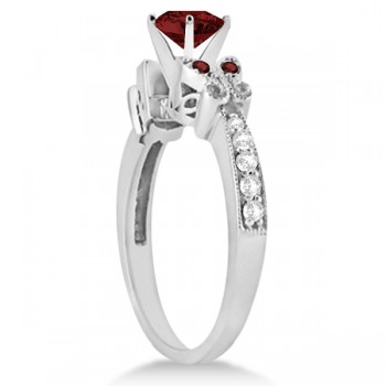 Butterfly Genuine Garnet & Diamond Heart Engagement 14K W Gold 1.73ct