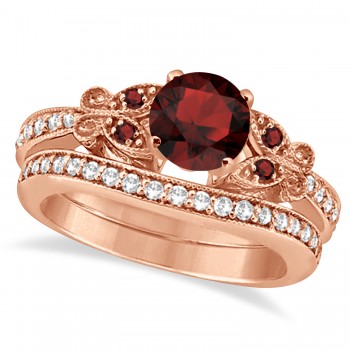 Butterfly Genuine Garnet & Diamond Bridal Set 14k Rose Gold (2.05ct)