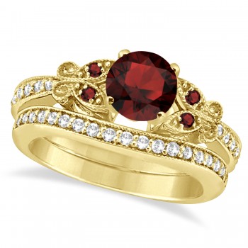 Butterfly Genuine Garnet & Diamond Bridal Set 14k Yellow Gold (2.05ct)