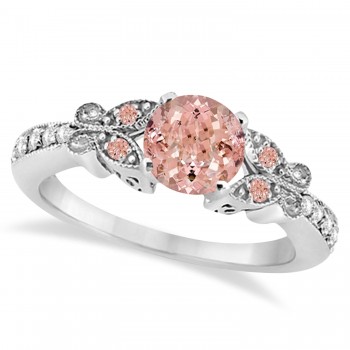 Butterfly Morganite & Diamond Engagement Ring Platinum .88ct