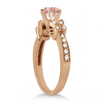 Butterfly Morganite & Diamond Engagement Ring 14K R. Gold 1.28ct