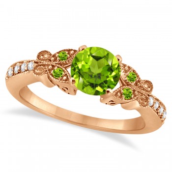 Butterfly Genuine Peridot & Diamond Engagement Ring 14K Rose Gold 1.11ct