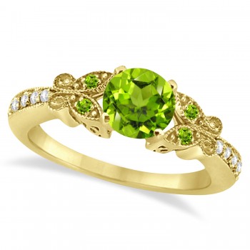Butterfly Peridot & Diamond Engagement Ring 14K Yellow Gold 0.71ctw
