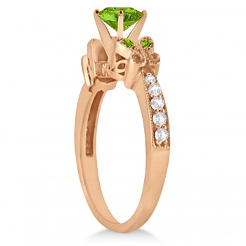 Butterfly Genuine Peridot & Diamond Engagement Ring 18K Rose Gold (1.46ct)