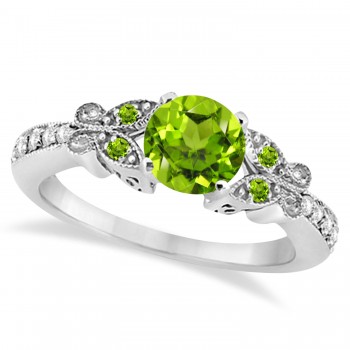 Butterfly Genuine Peridot & Diamond Engagement Ring Platinum (1.46ct)