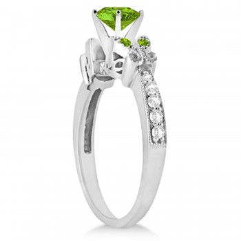 Butterfly Genuine Peridot & Diamond Engagement Ring Platinum (1.46ct)