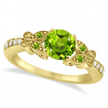 Butterfly Genuine Peridot & Diamond Bridal Set 14k Yellow Gold 0.93ctw