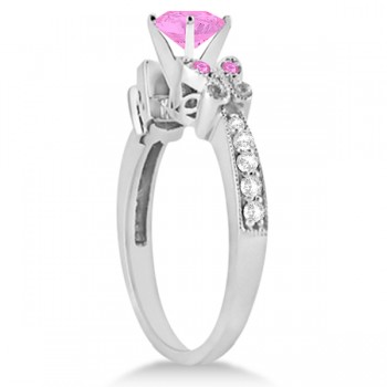 Butterfly Pink Sapphire & Diamond Engagement Ring 14K W. Gold 1.28ct