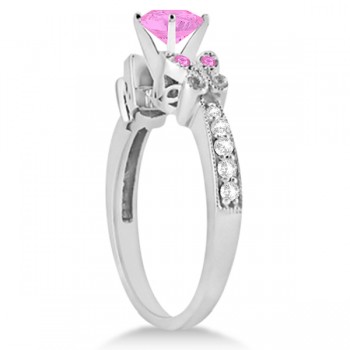 Butterfly Pink Sapphire & Diamond Heart Engagement 14k W Gold 1.73ct