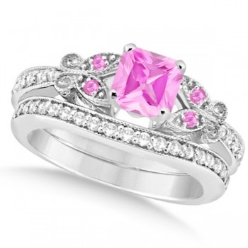 Butterfly Pink Sapphire & Diamond Princess Set 14k W. Gold 1.55ct