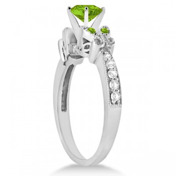 Butterfly Peridot & Diamond Engagement Ring 14K White Gold 0.71ctw