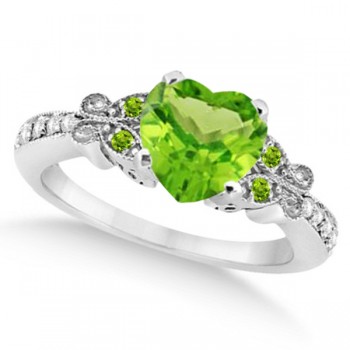 Butterfly Genuine Peridot & Diamond Heart Engagement 14k W Gold 1.71ct