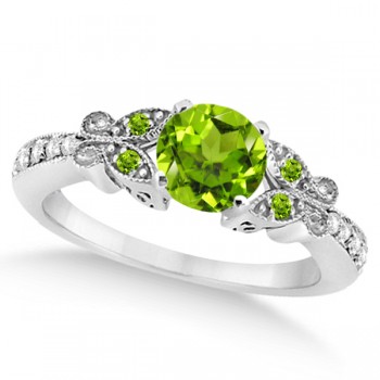 Butterfly Genuine Peridot & Diamond Bridal Set 14k White Gold 0.93ctw