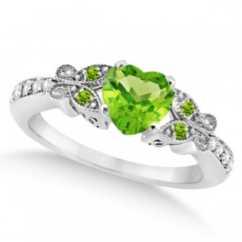 Butterfly Genuine Peridot & Diamond Heart Bridal Set 14k W Gold 1.53ct