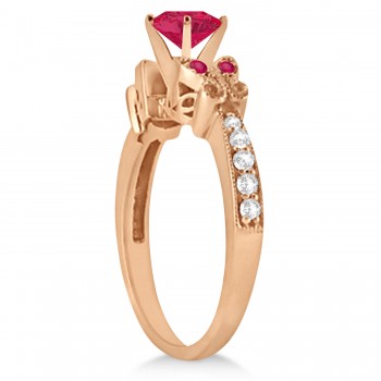 Butterfly Genuine Ruby & Diamond Engagement Ring 14K Rose Gold 0.86ct