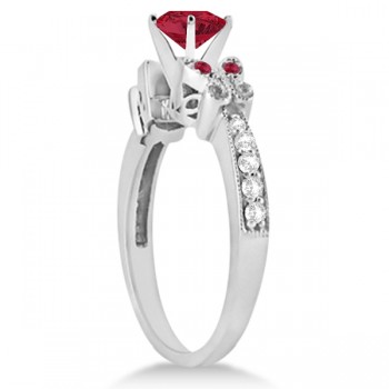 Butterfly Genuine Ruby & Diamond Engagement Ring 14K White Gold 0.86ct