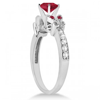 Butterfly Genuine Ruby & Diamond Engagement Ring 14k White Gold (1.81ct)