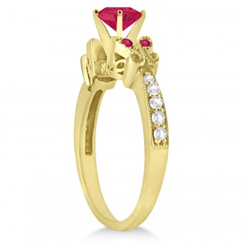 Butterfly Genuine Ruby & Diamond Engagement Ring 14K Yellow Gold 1.26ct