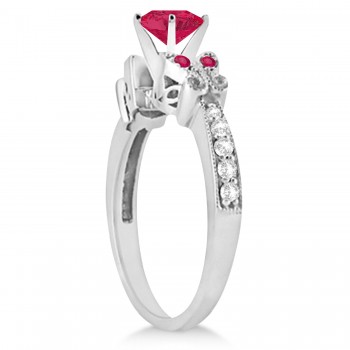 Butterfly Genuine Ruby & Diamond Engagement Ring 18K White Gold (1.81ct)