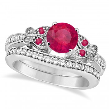 Butterfly Genuine Ruby & Diamond Bridal Set 18K White Gold (2.03ct)