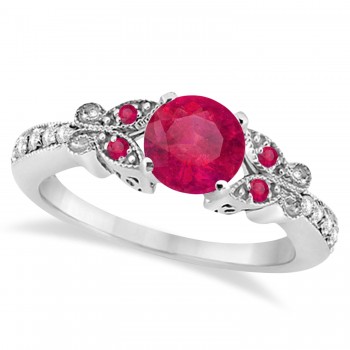 Butterfly Genuine Ruby & Diamond Bridal Set Palladium (2.03ct)