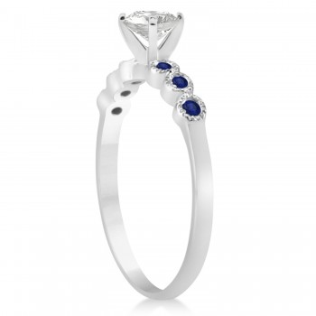 Blue Sapphire Bezel Set Engagement Ring Setting 14k White Gold 0.09ct