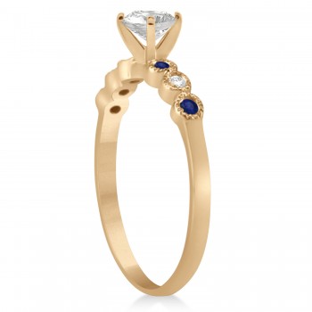 Blue Sapphire & Diamond Bezel Set Engagement Ring 14k Rose Gold 0.09ct