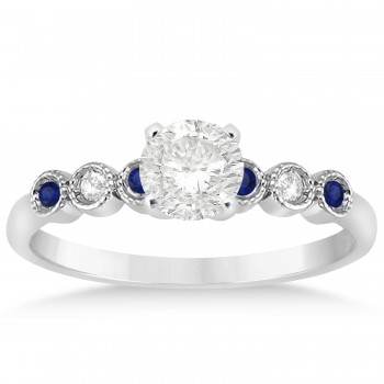 Blue Sapphire & Diamond Bezel Set Engagement Ring 14k White Gold (0.09ct)