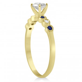 Blue Sapphire & Diamond Bezel Set Engagement Ring 14k Yellow Gold 0.09ct