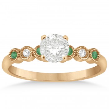 Emerald & Diamond Bezel Engagement Ring 14k Rose Gold 0.09ct