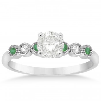 Emerald & Diamond Bezel Engagement Ring 14k White Gold 0.09ct